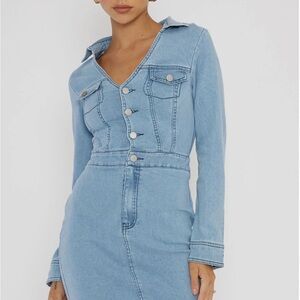 Selfie Leslie Light Blue Denim Button-Front Jeans Dress